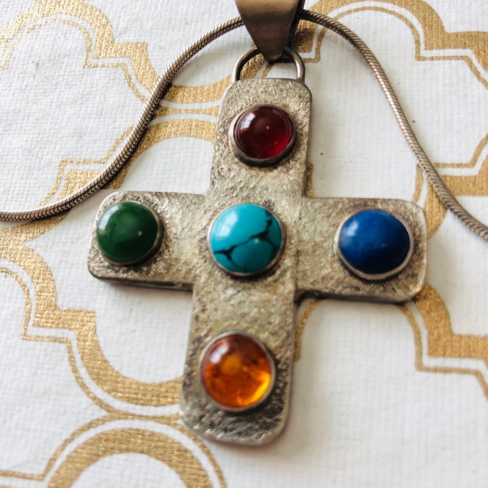 Cross necklace with inset stones